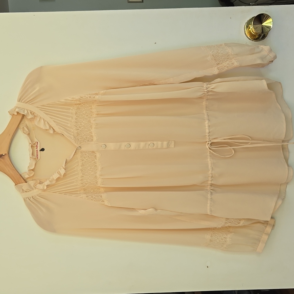 Rebecca Taylor Blush Pink Ruffled Lace Peasant Blouse
